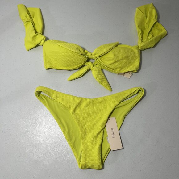 Eberjey Bikini Womens S Lime Flutter‎ Bathing Suit Top Swimsuit Two Piece Set - Picture 1 of 10